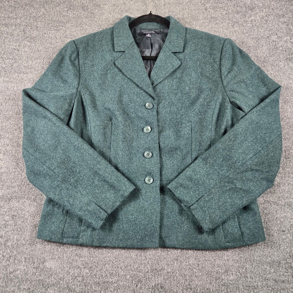Chadwicks Wool Blend Blazer Women 18 Teal Green 4-Button Professional 21-1577-2